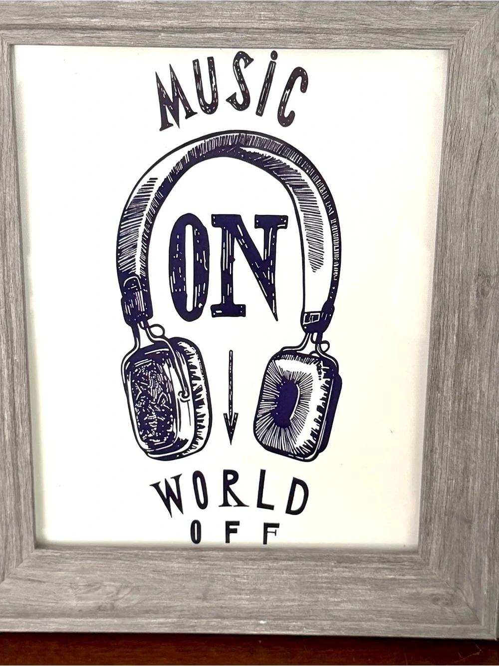 Music On, World Off Headphones Canvas Art Print Faux Wood Framed Wall Hang Art
